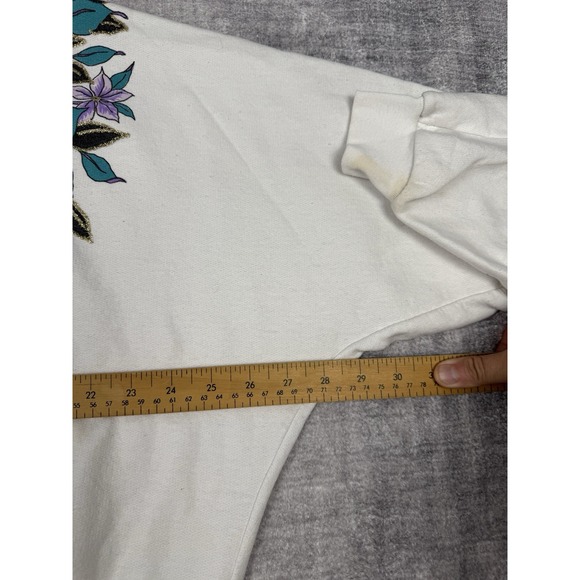 Vintage‎ Grandma Sweatshirt Womans XL White Floral 80s Boxy Crewneck Glitter - Picture 12 of 12